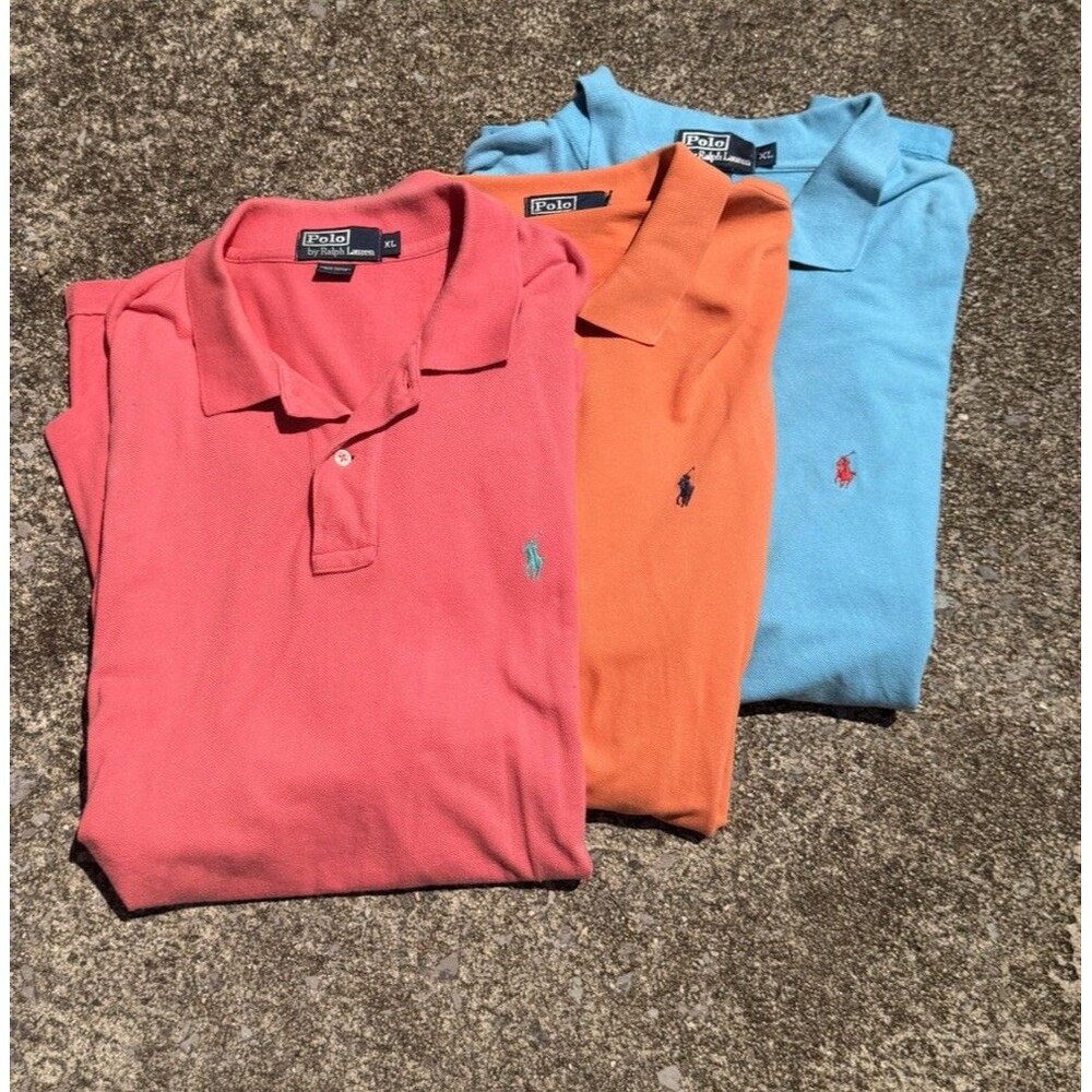 Lot of 3 Polo Ralph Lauren Solid Bright Short Sleeve Polo Shirts Size XL